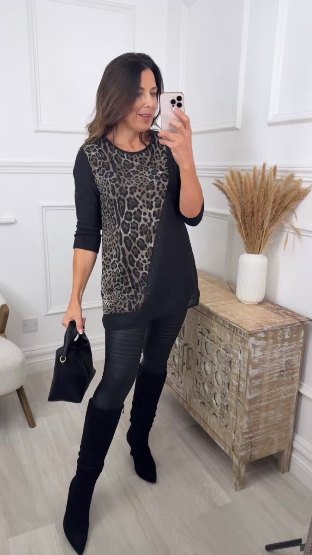 Ariella Black Leopard Panel Top