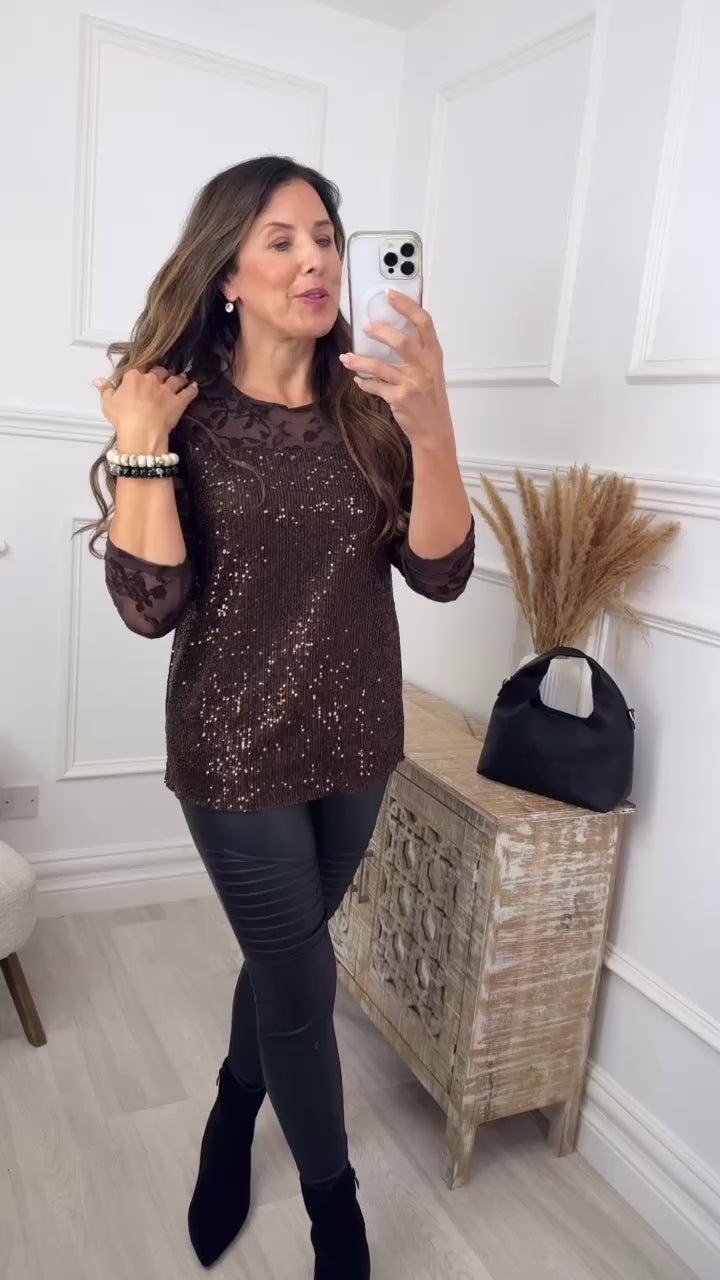 Ayla Brown Sequin and Lace Top