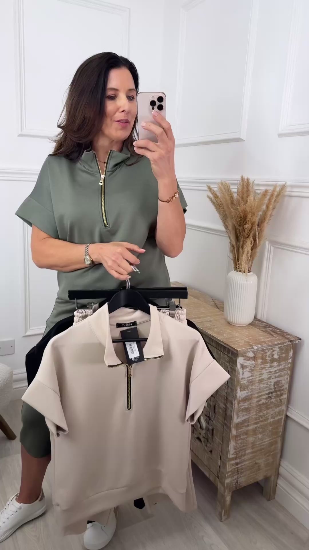 Una Khaki Half Zipper Set