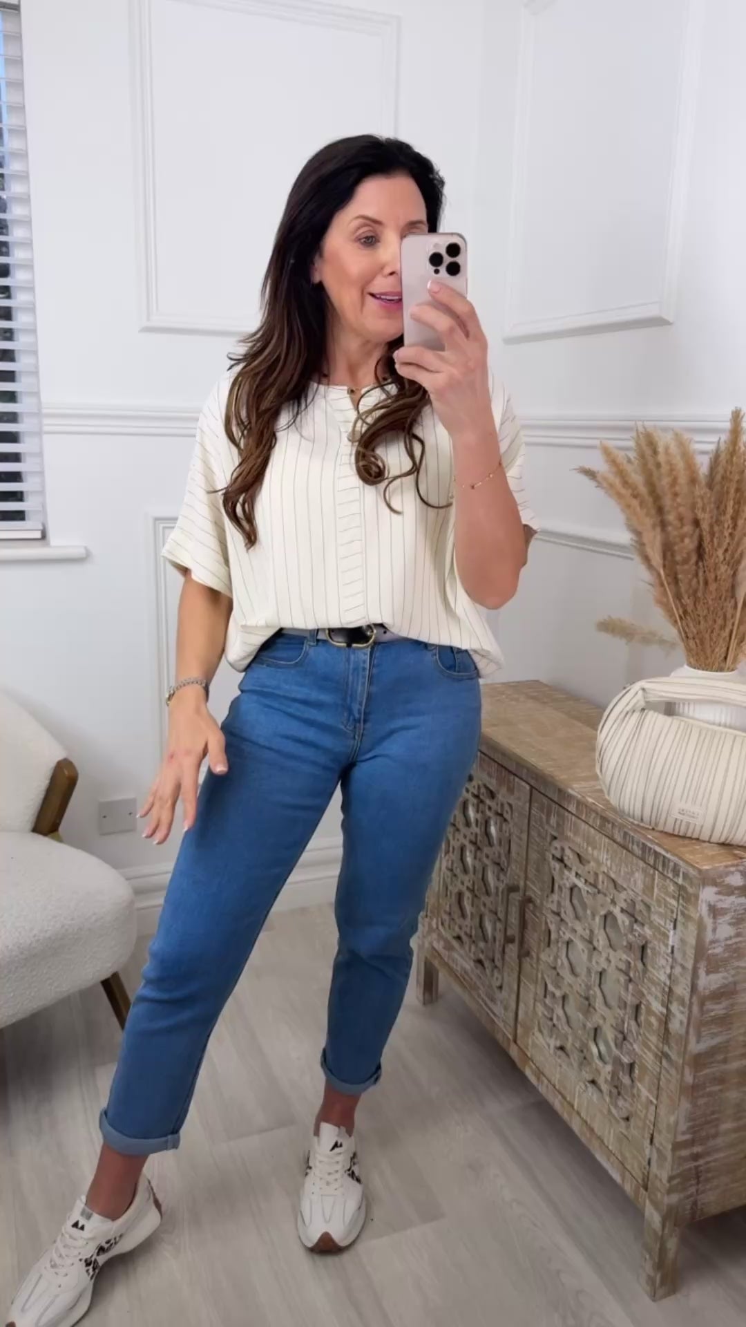 Valencia Beige Striped Top