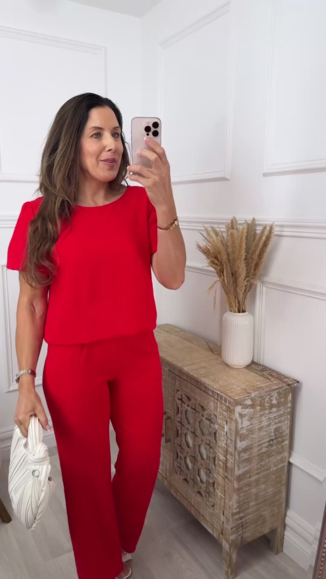 Alish Red Short Puff Sleeve Set