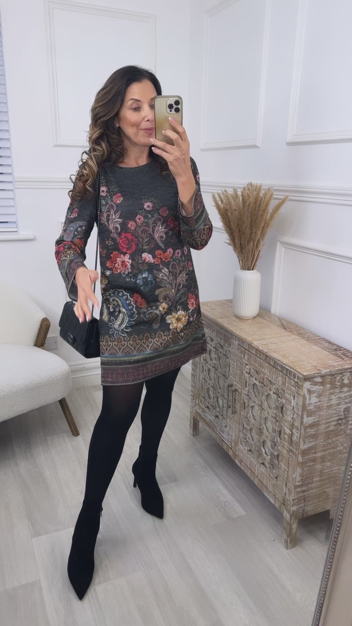 Grainne Charcoal Flower Print Tunic