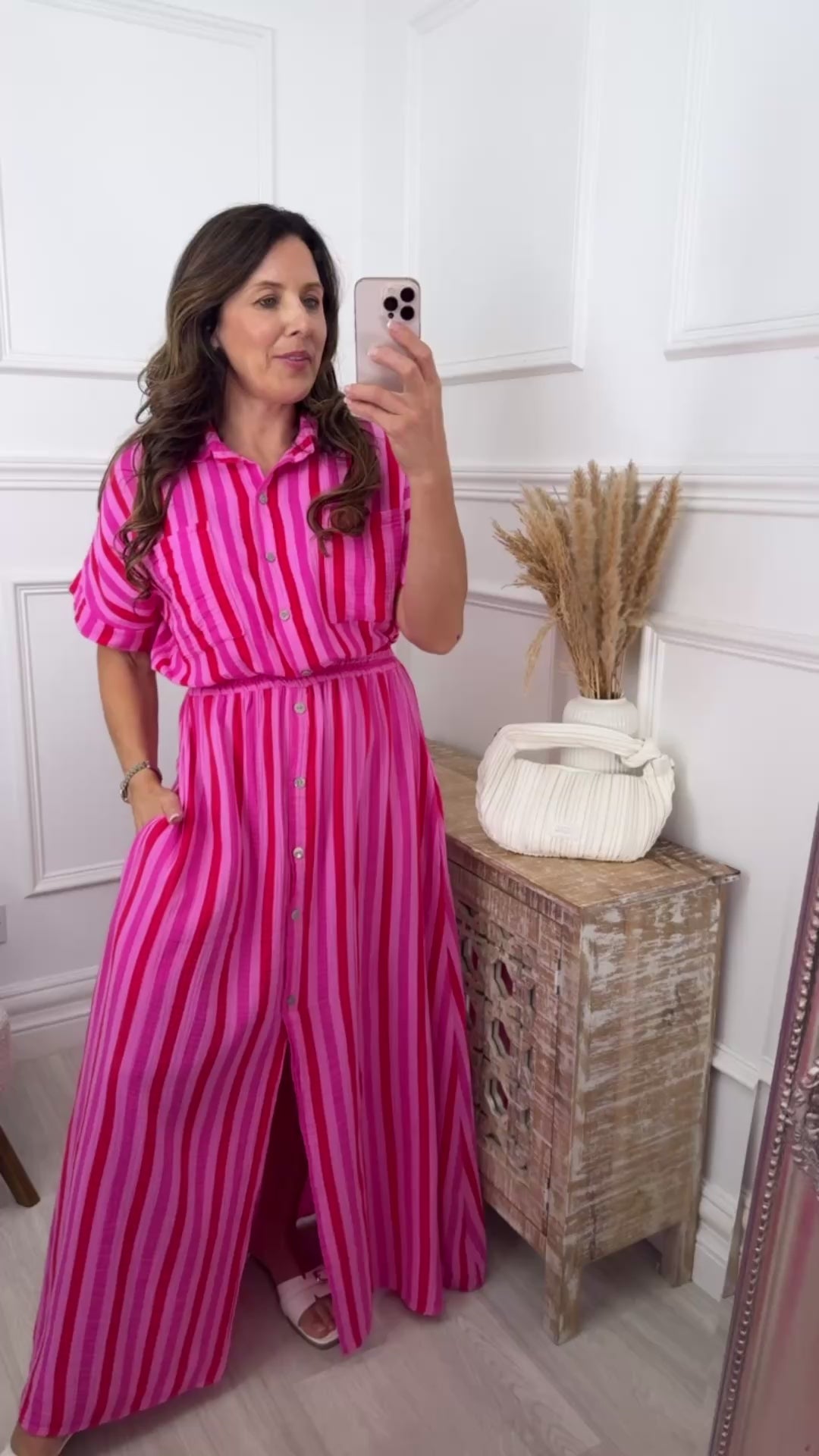 Janice Pink Striped Skirt Set