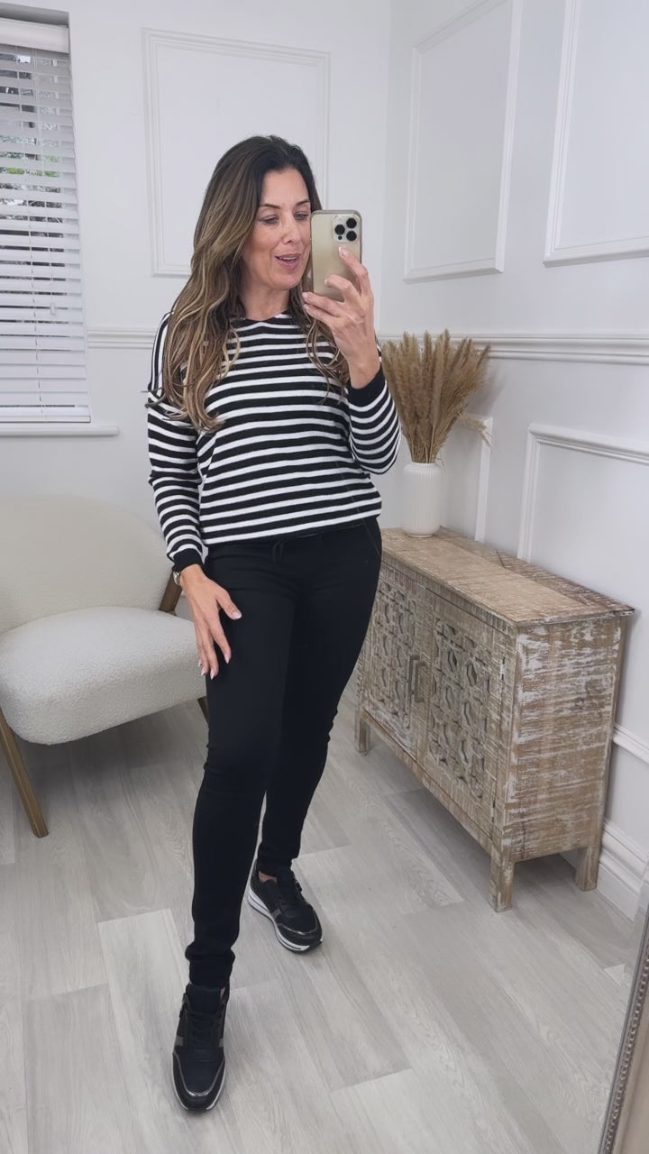 Anne Black Striped Pullover