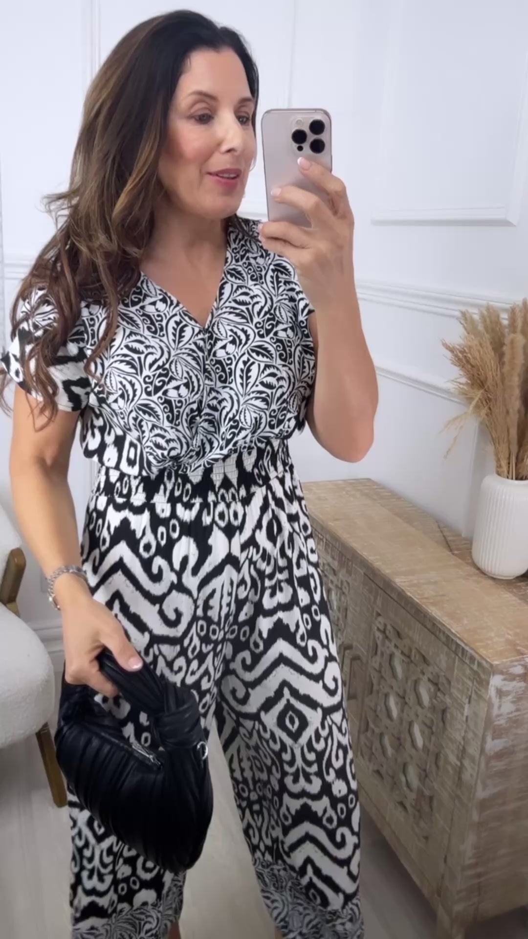 Alva Black and White Print Culotte Jumpsuit