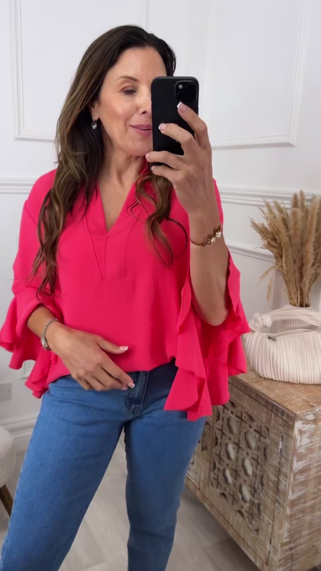 Ayda Coral Ruffle Sleeve Top