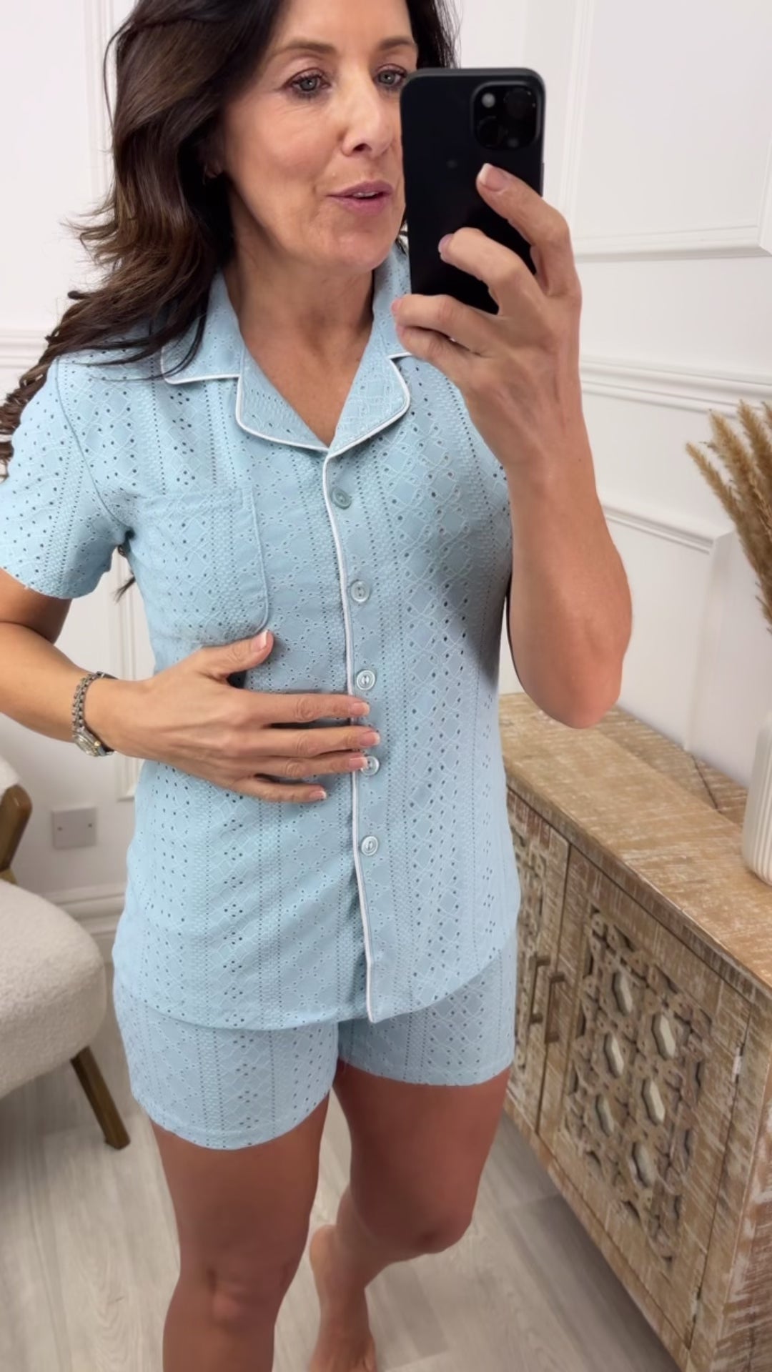 Riona Aqua Blue Broderie Anglaise Shorts Pajama