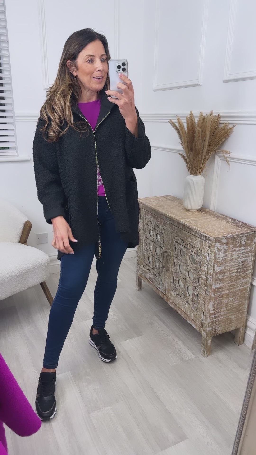 Peggy Black Zipped Duster Coat