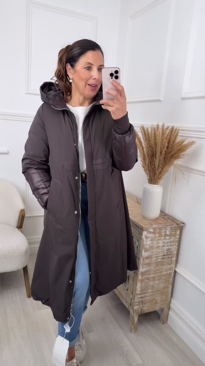 Paloma Brown Mid Length Quilted Sleeve Coat