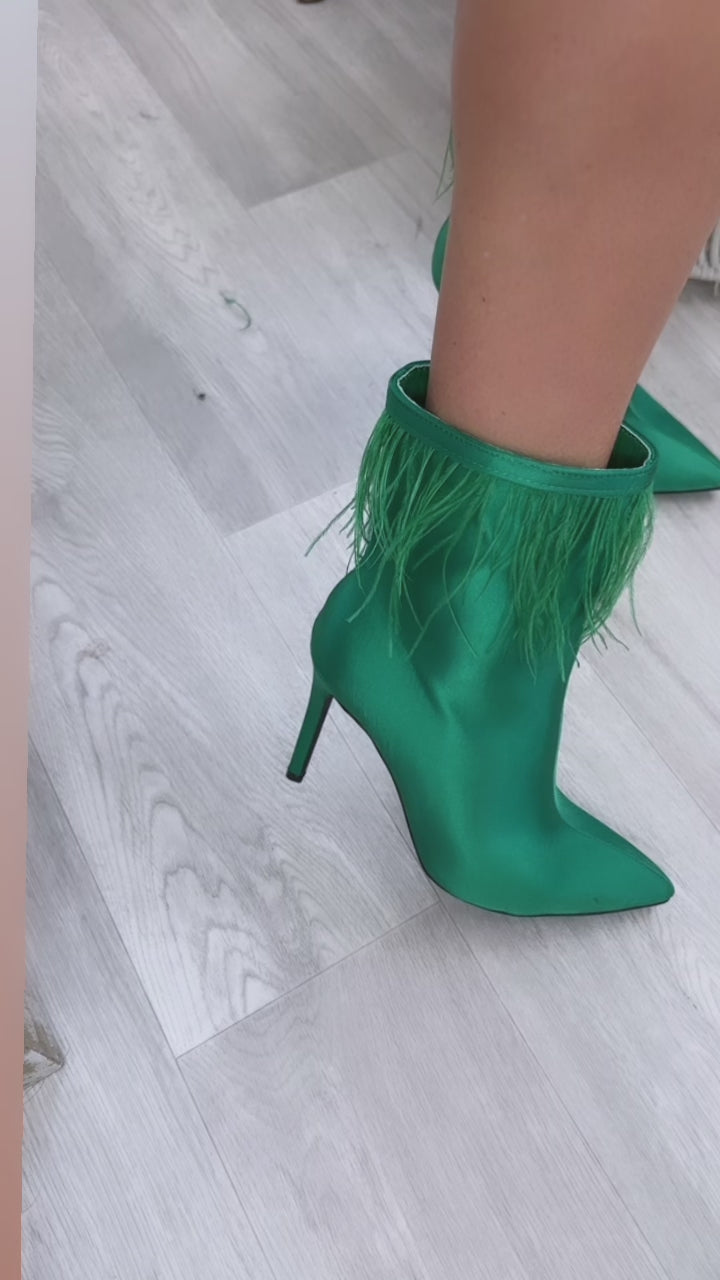 Pamela Green Feather Trim Ankle Boots