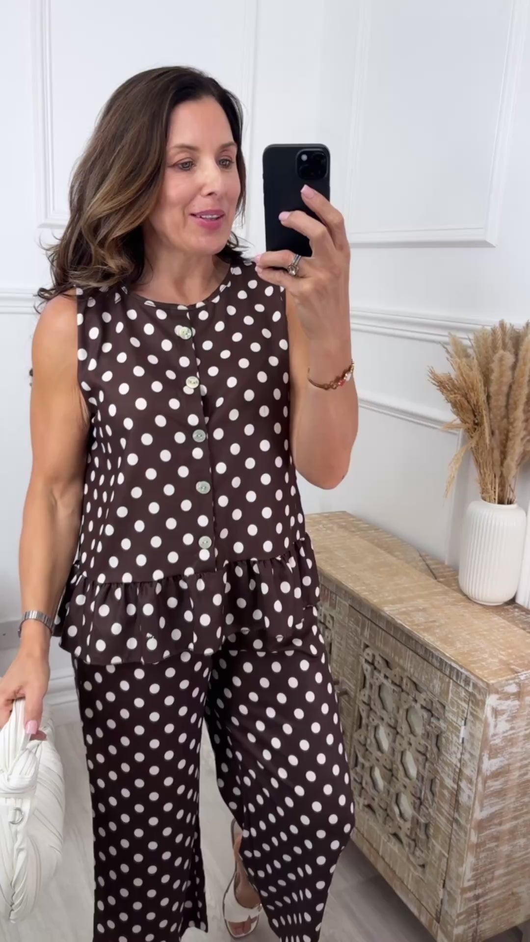 Olivia Brown Polka Frill Hem Top Set