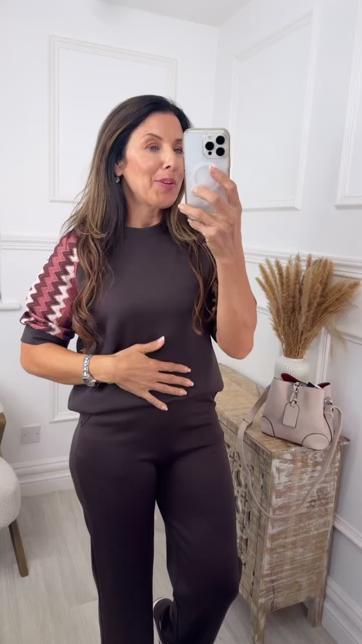 Natalia Brown Mesh Sleeve Tracksuit