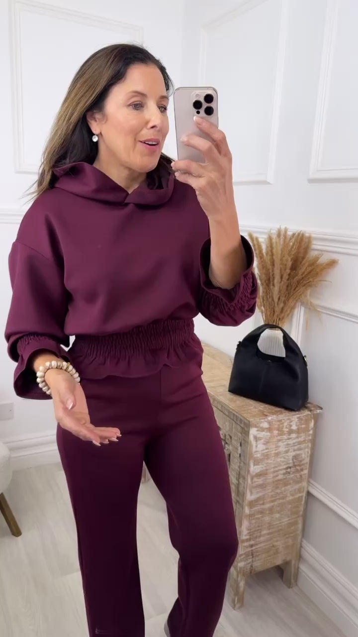 Monaco Wine Frill Cuff Two Piece Tracksuit