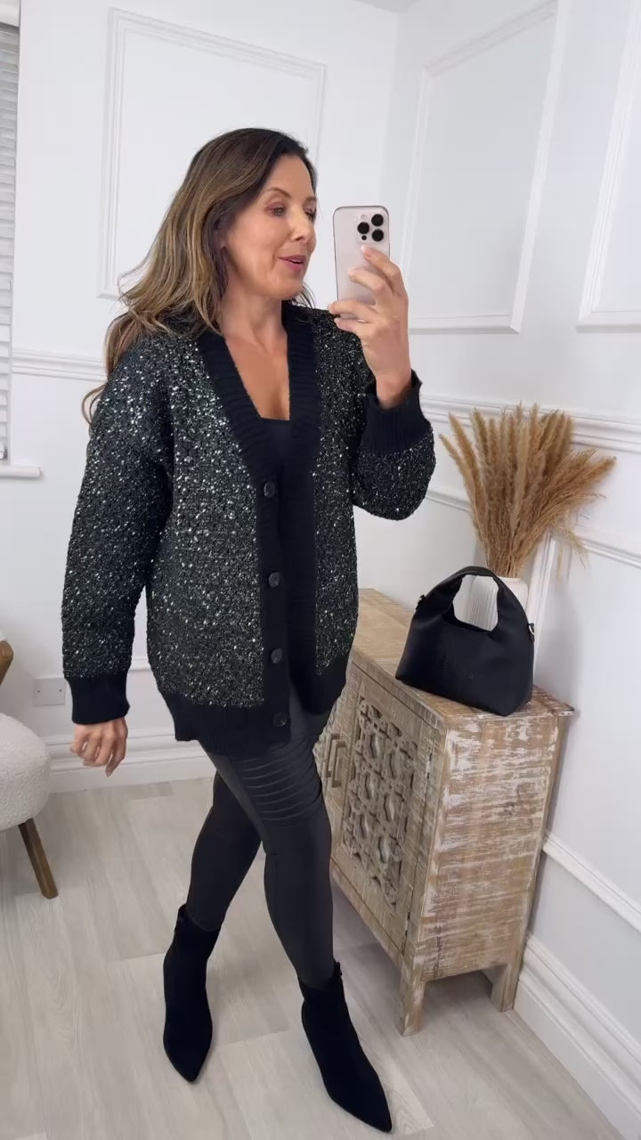 Trudi Black Glitter Button Cardigan