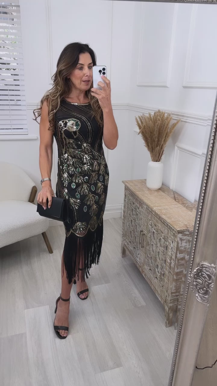 Lady Gatsby Black Embellished Midi Dress