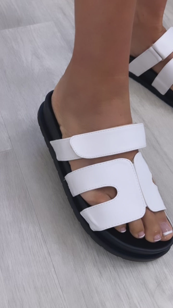 Dymphna White Velcro Strap Sliders