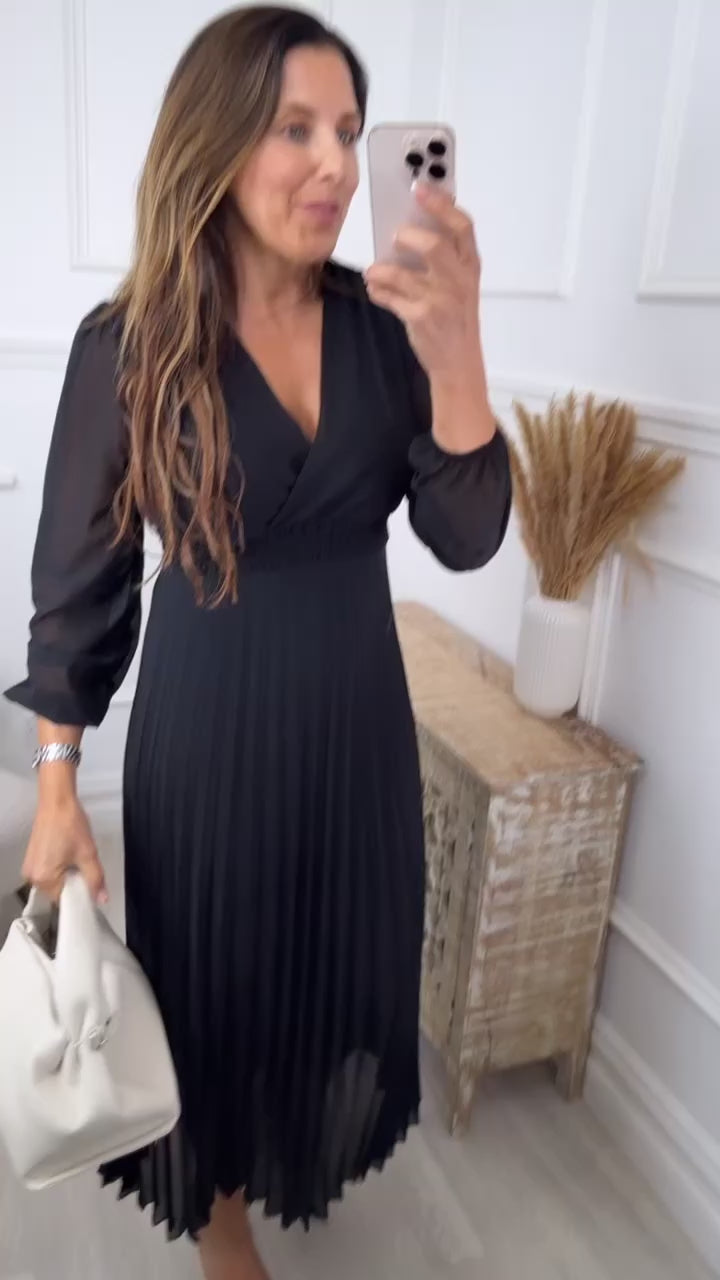 Celeste Black Pleated Maxi Dress