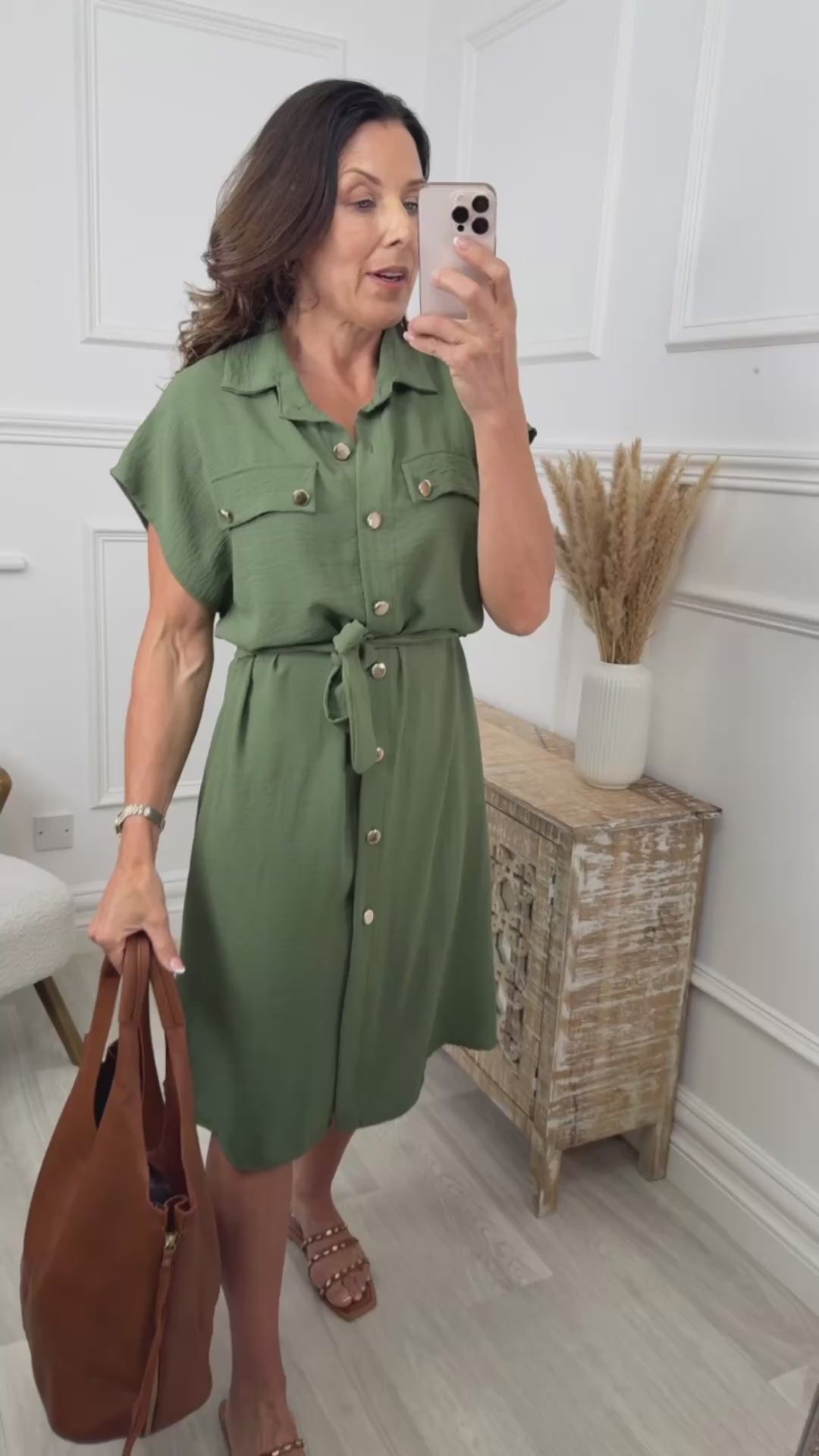 Teresa Khaki Shirt Midi Dress