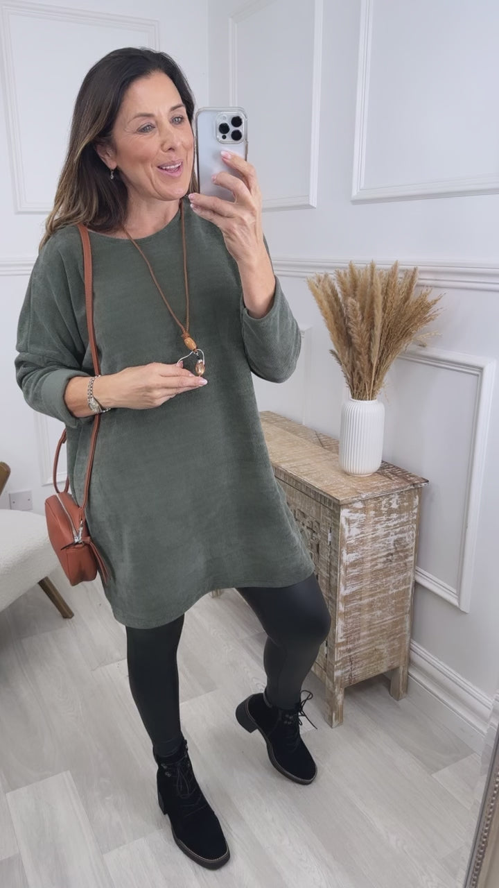 Duana Khaki Velour Necklace Tunic