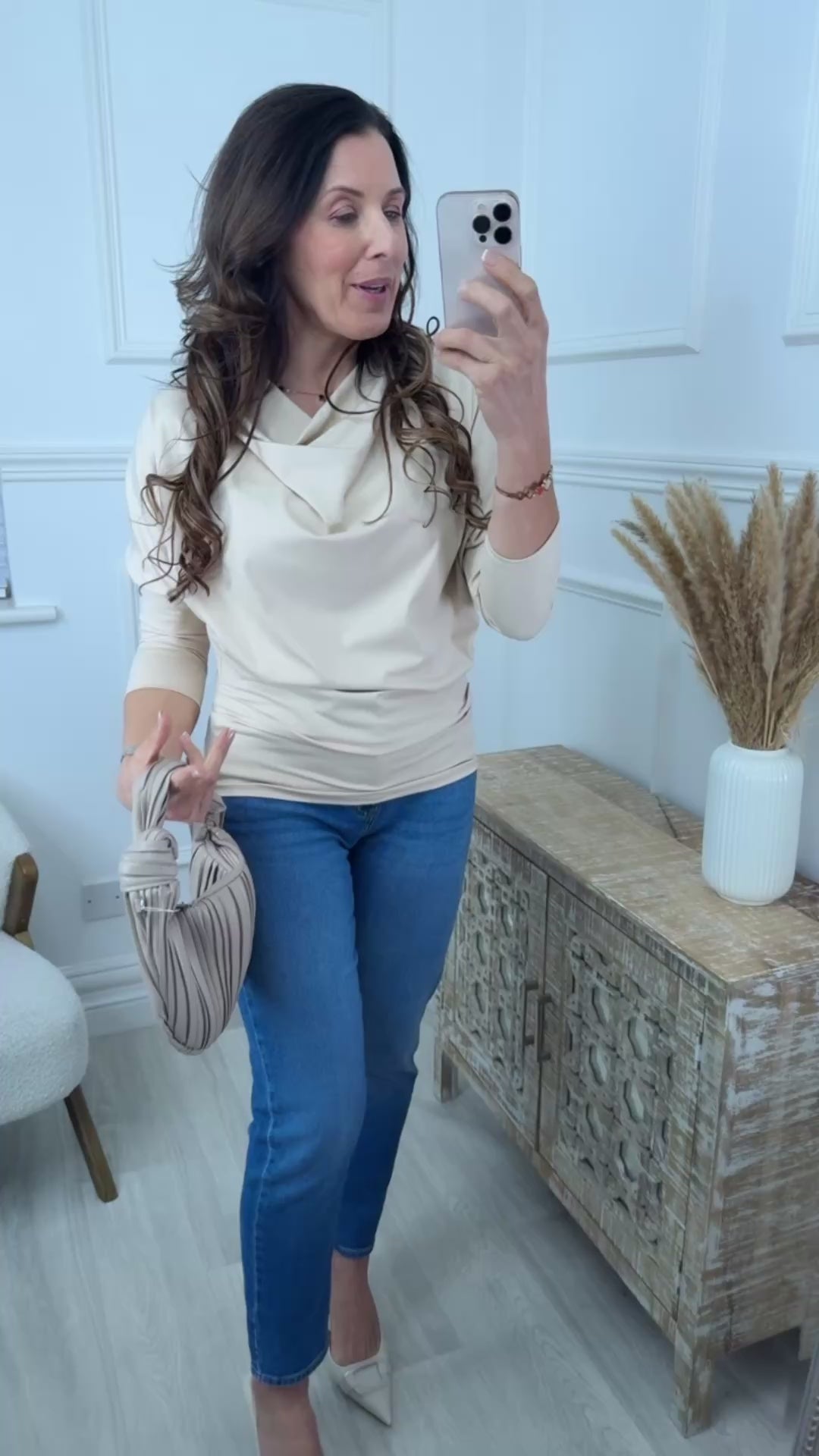 Pamela Latte Cowl Neck Blouse