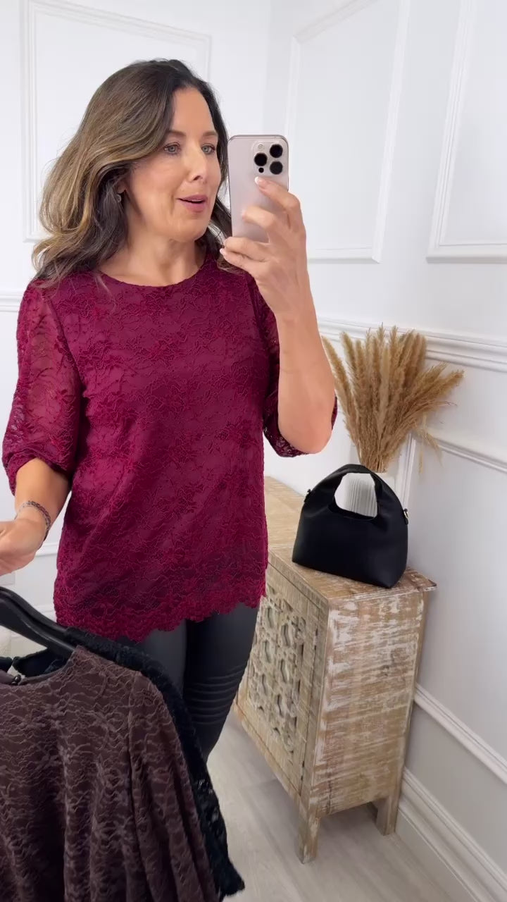 Billie Wine Lace Lined Top