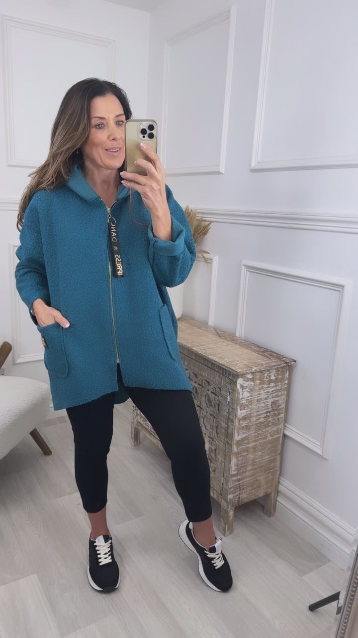Peggy Teal Zipped Duster Coat