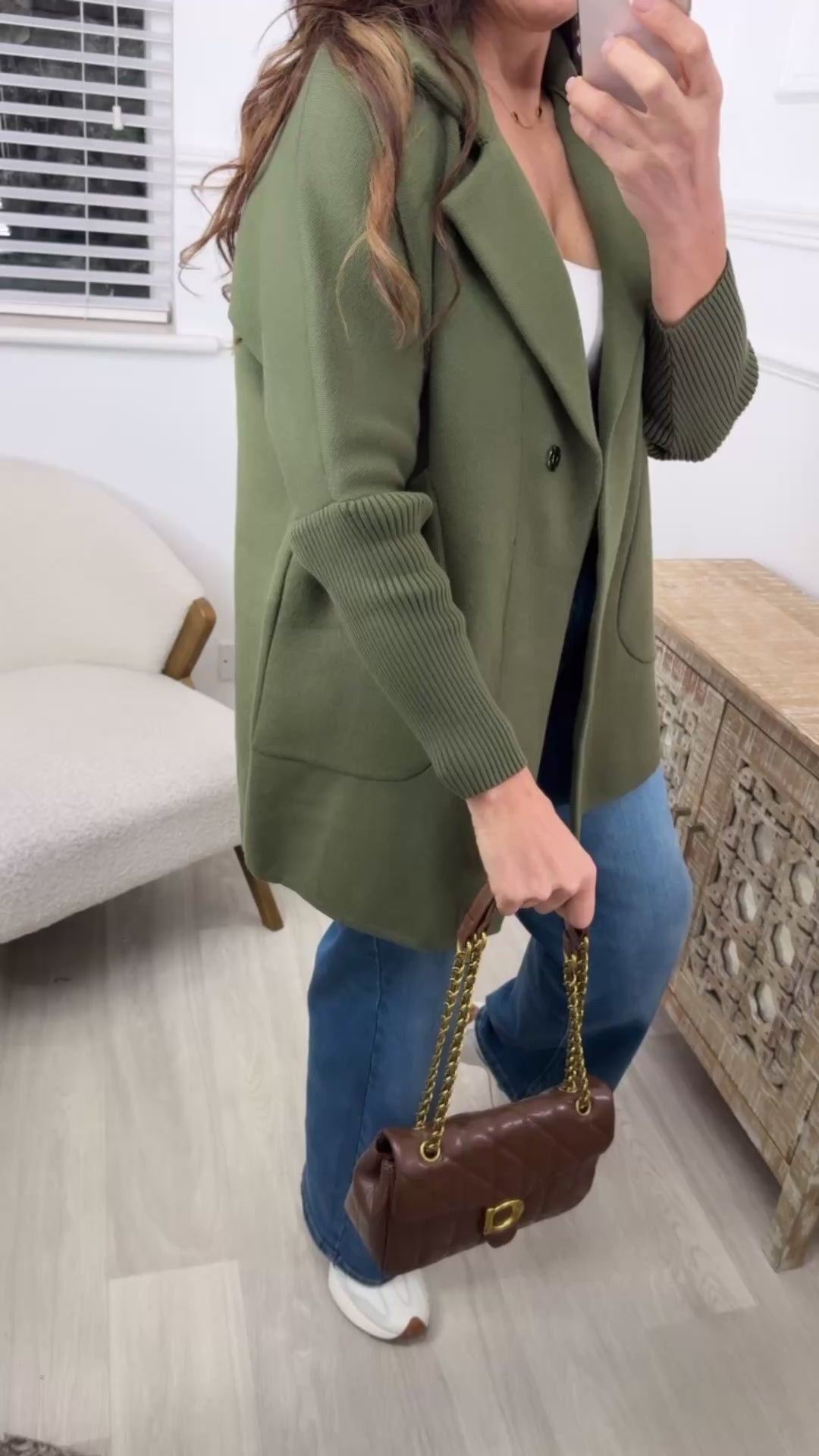 Madlena Khaki Knit Sleeve Coat