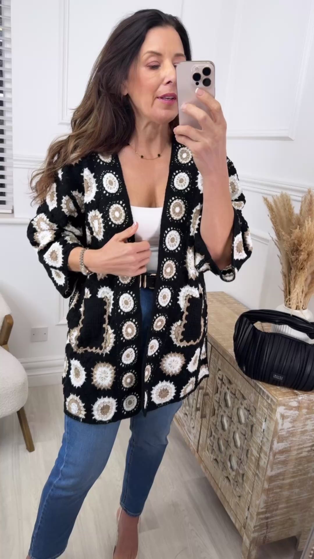 Tina Black Crochet Knit Longline Cardi