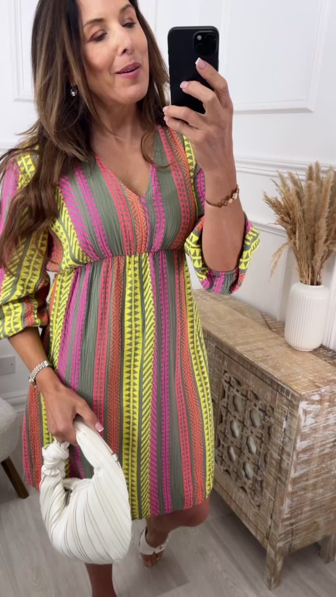 Lori Khaki V Neck Dress