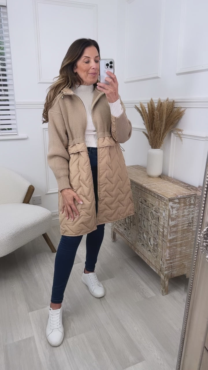 Jeanette Beige Quilt Detail Hybrid Coat