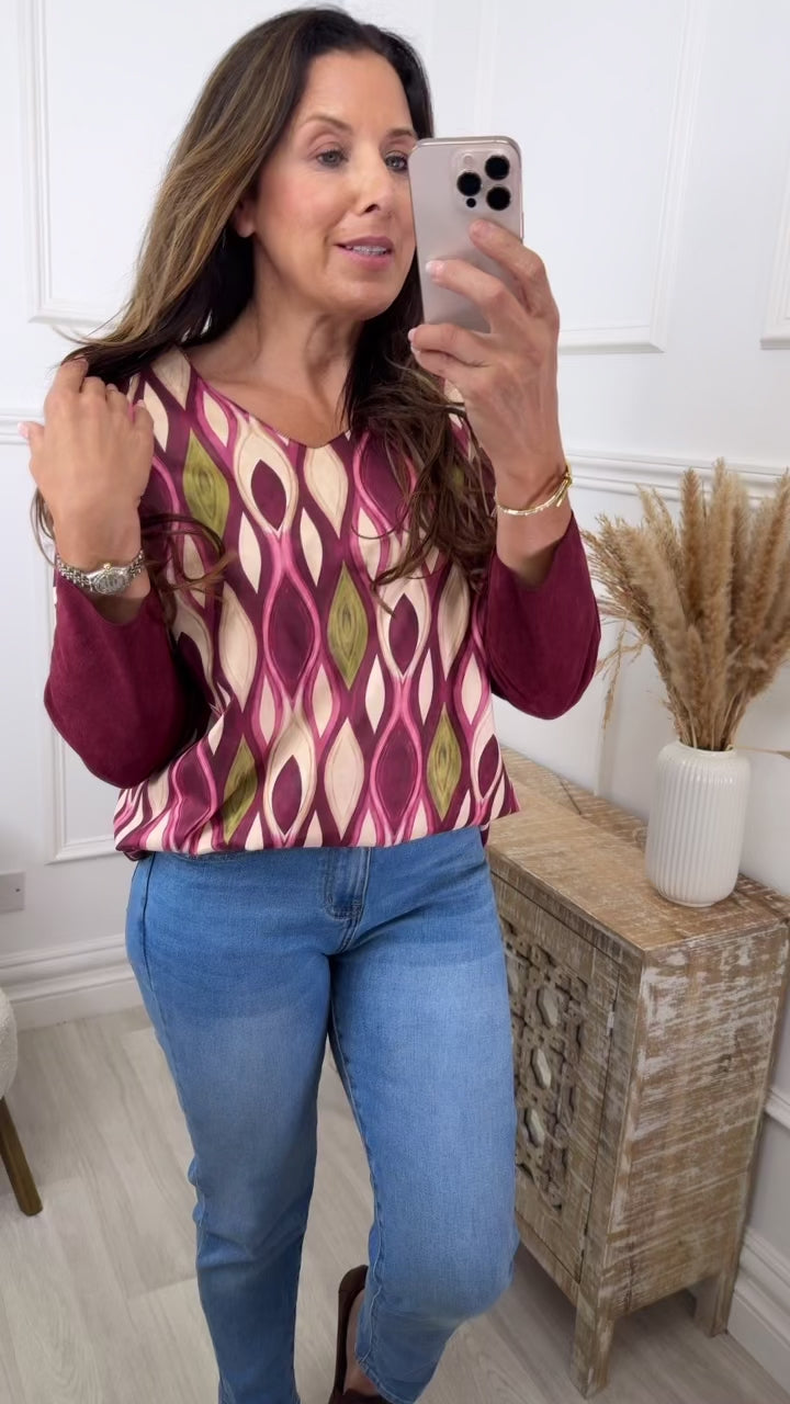 Meggy Wine Print Top