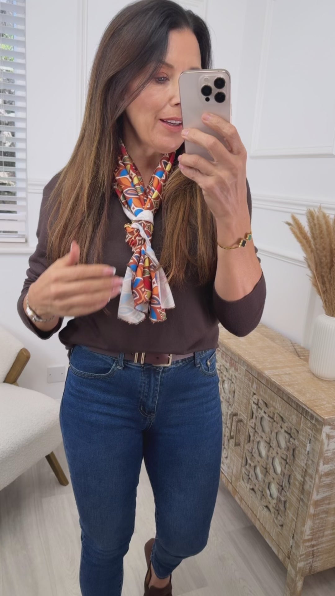 Antonia Brown V Neck Jumper with Scarf