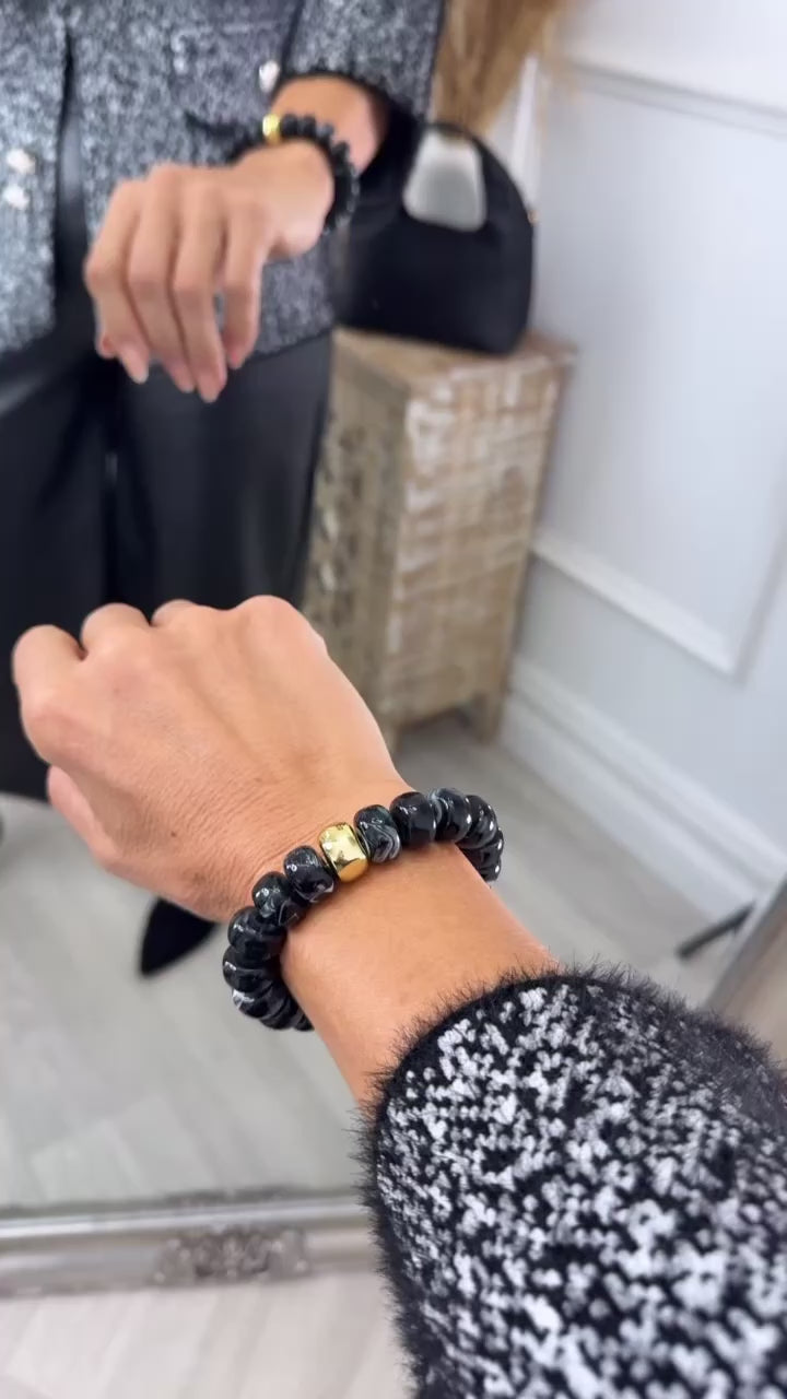 Liana Marbled Black Beads Stretch Bracelet