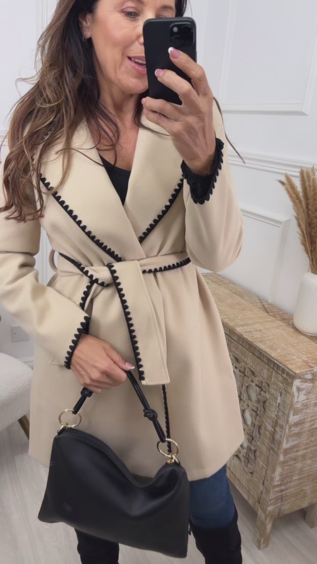 Glasha Cream Crochet Trim Wrap Coat