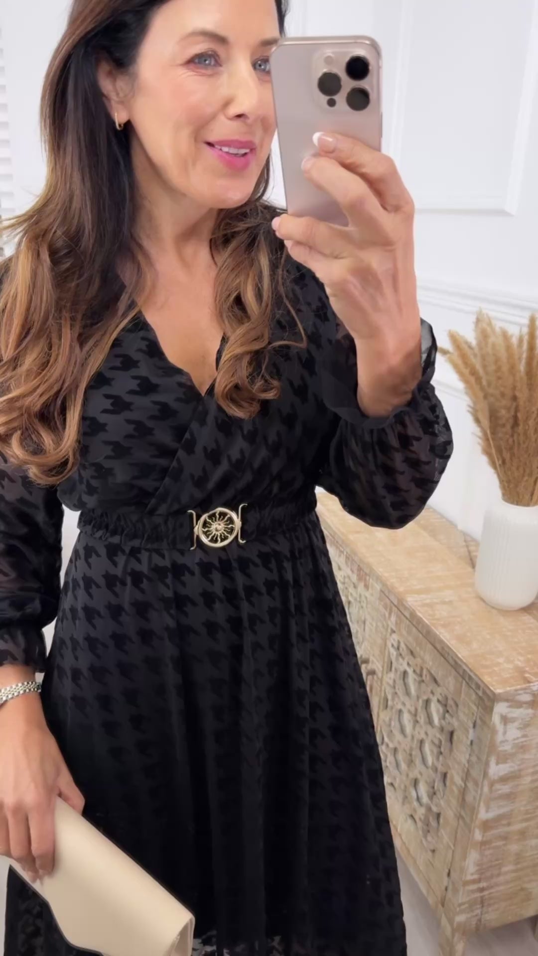 Kayla Black Houndstooth Print Wrap Dress