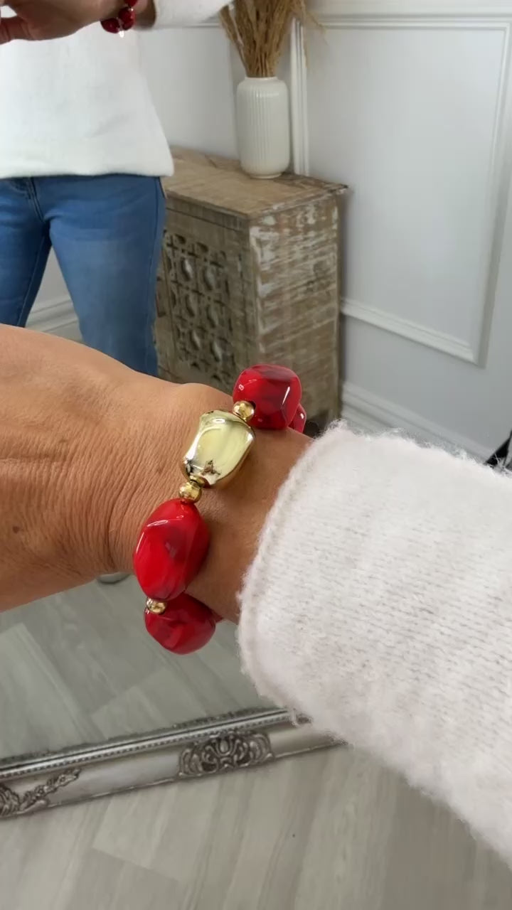Etta Red Marble Beads Bracelet