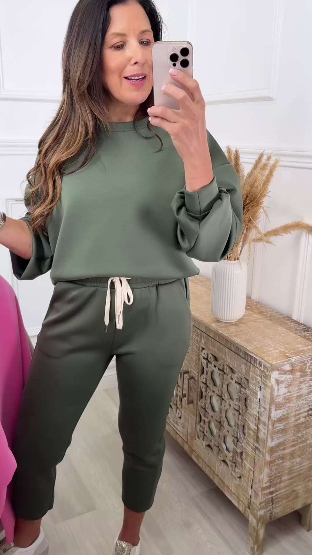 Liana Khaki Dropped Sleeve Sweatshirt Set