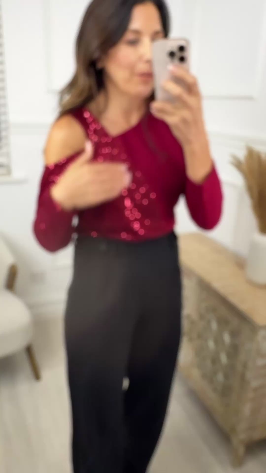 Sammy Wine Off The Shoulder Sequin Top