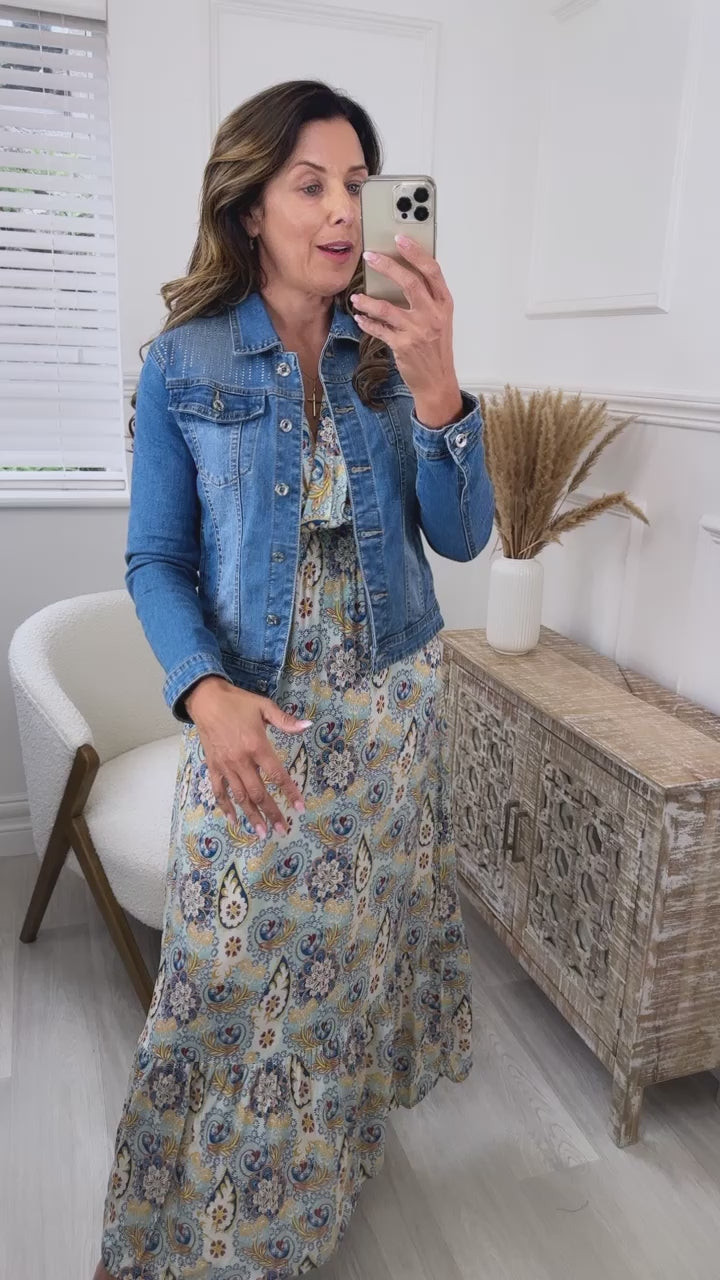 Melinda Blue Embellished Denim Jacket