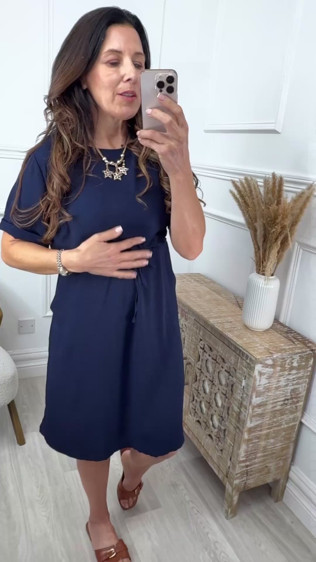 Jacqueline Navy Drawstring Waist Dress
