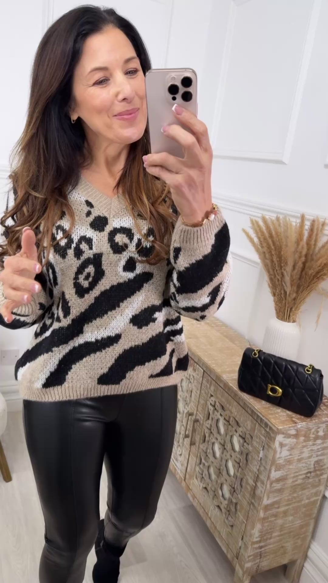 Lomi Beige Black Leopard Print Jumper