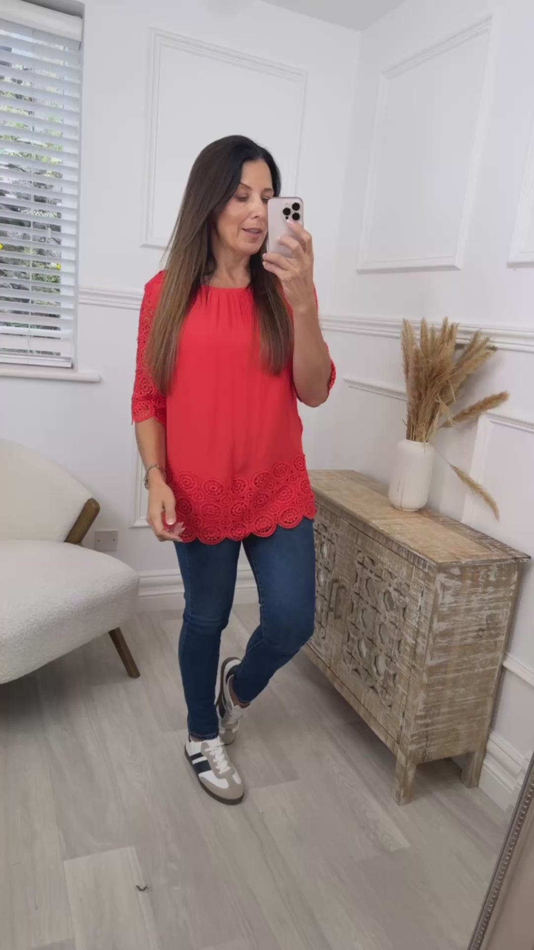 Sian Orange Crochet Detail Top