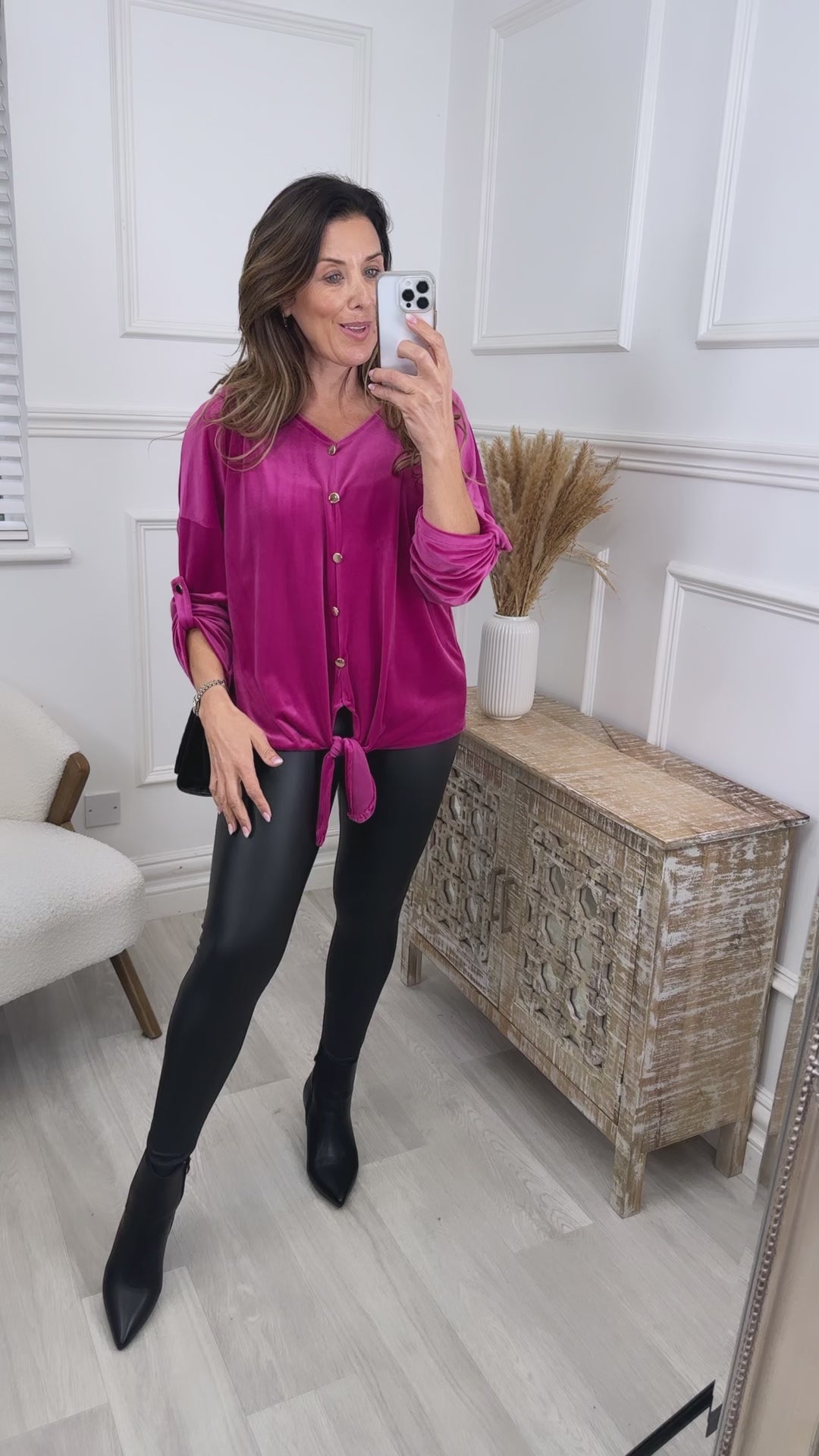 Elicia Fuchsia Velvet Knotted Top