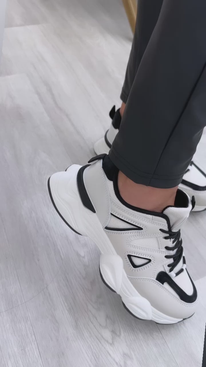 Aryanna Beige Black Chunky Sole Trainers