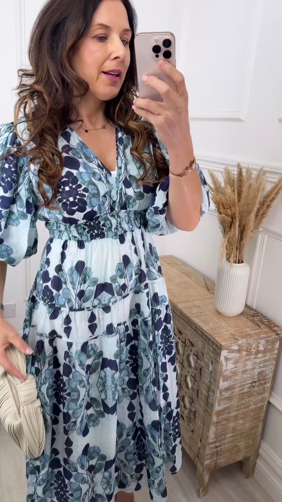 Niamh Blue Puff Sleeve Midi Dress