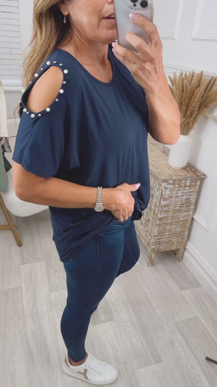 Ursula Navy Cold Shoulder Blouse