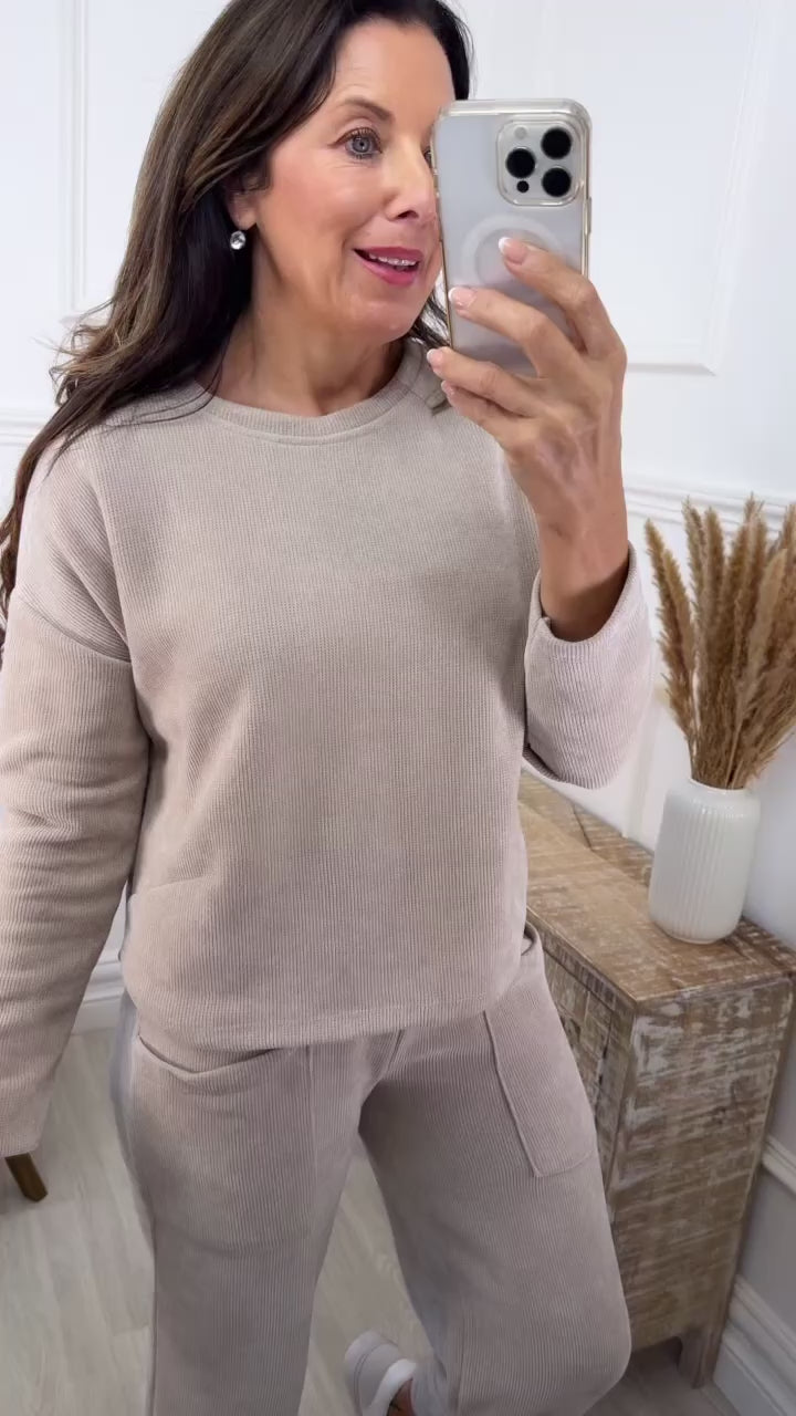Vogue Beige Ribbed Tracksuit
