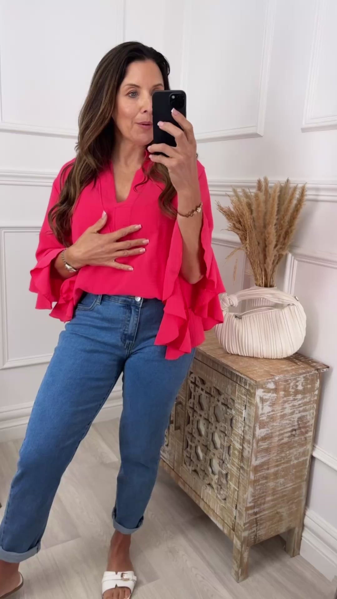 Ayda Coral Ruffle Sleeve Top