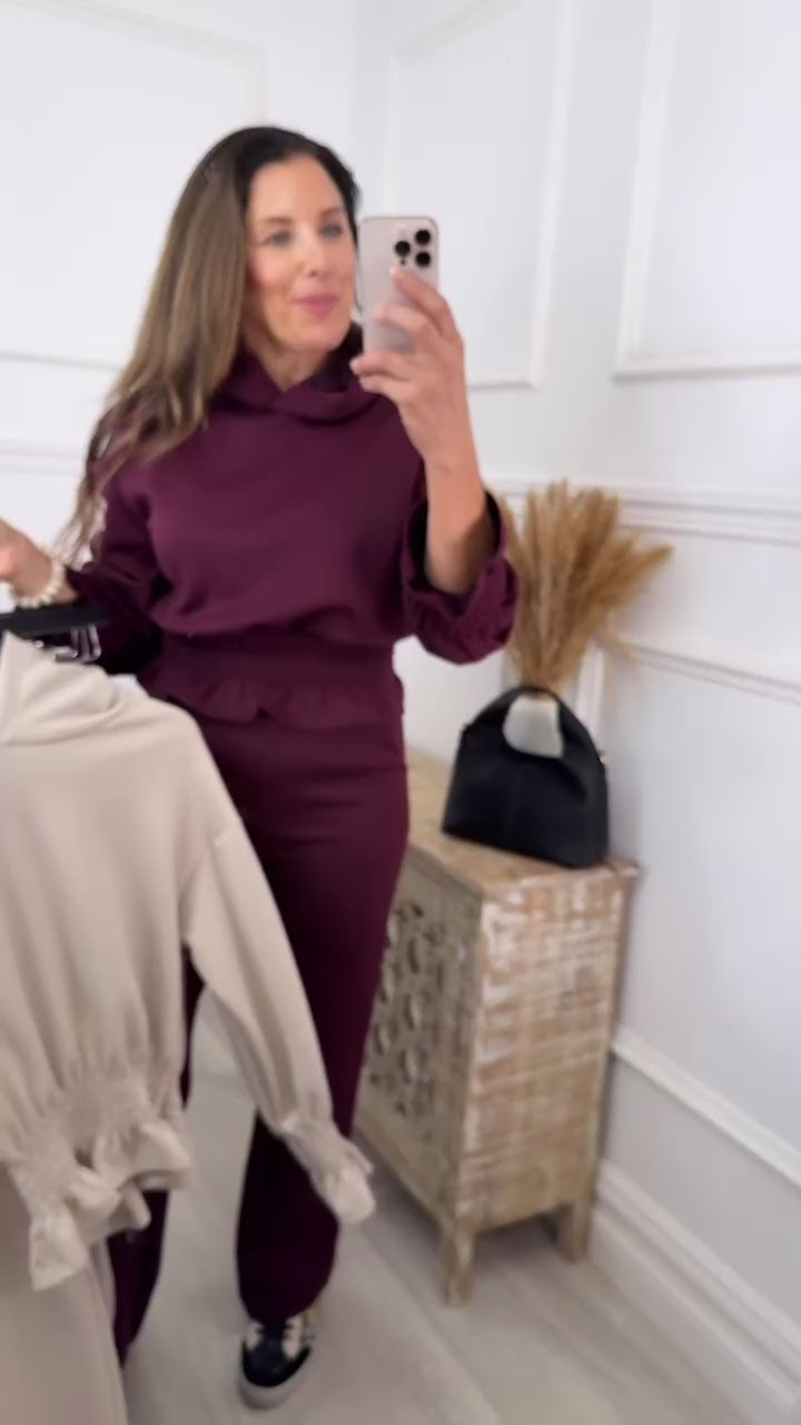 Monaco Wine Frill Cuff Two Piece Tracksuit