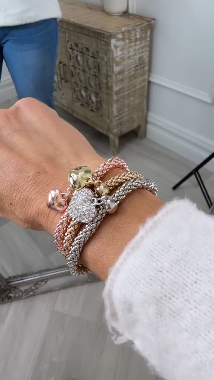 Darcie Three Tone Stack Bracelet Set